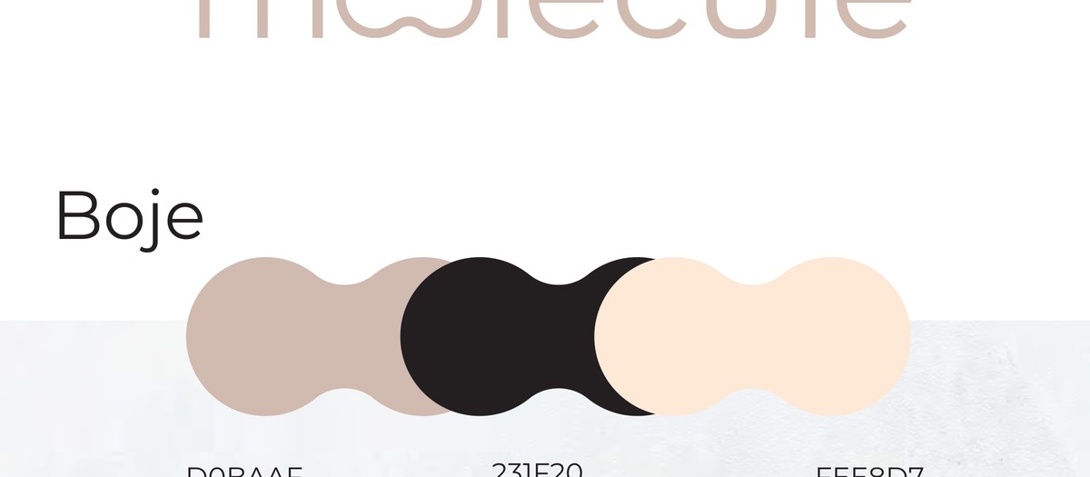 Molecule paleta boja — oo oblik u dusty rose, near black i light peach