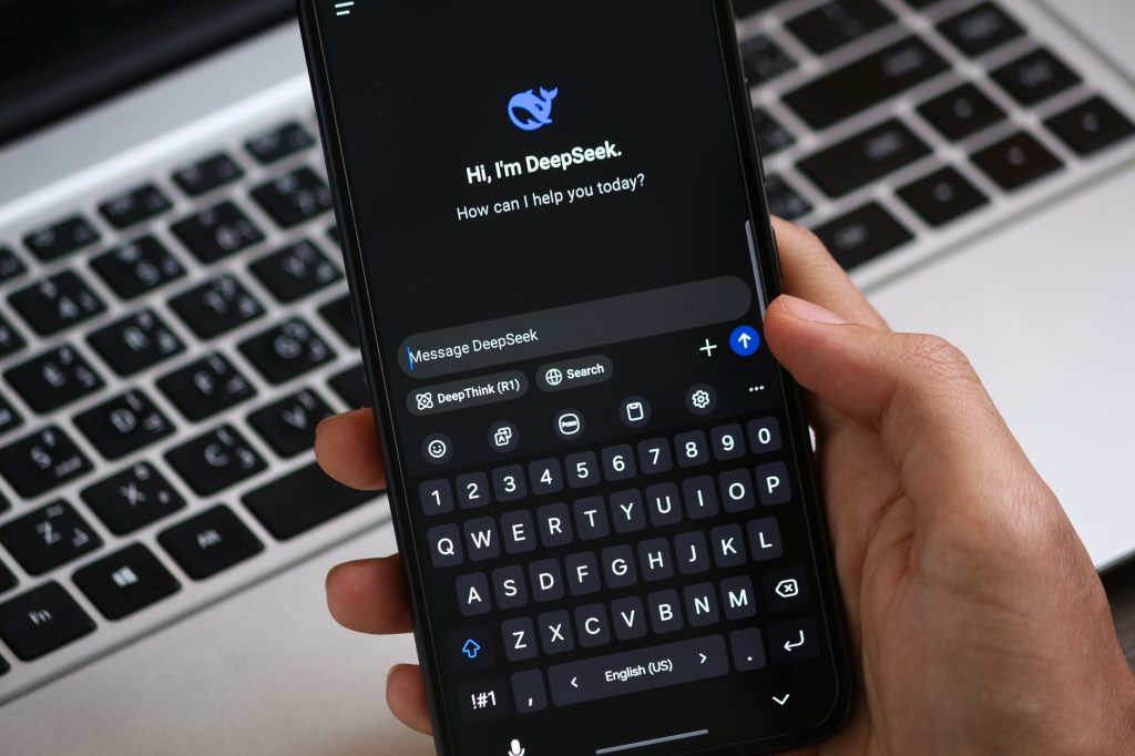 smartphone screen showing an AI chat search interface with sponsored product results, no people