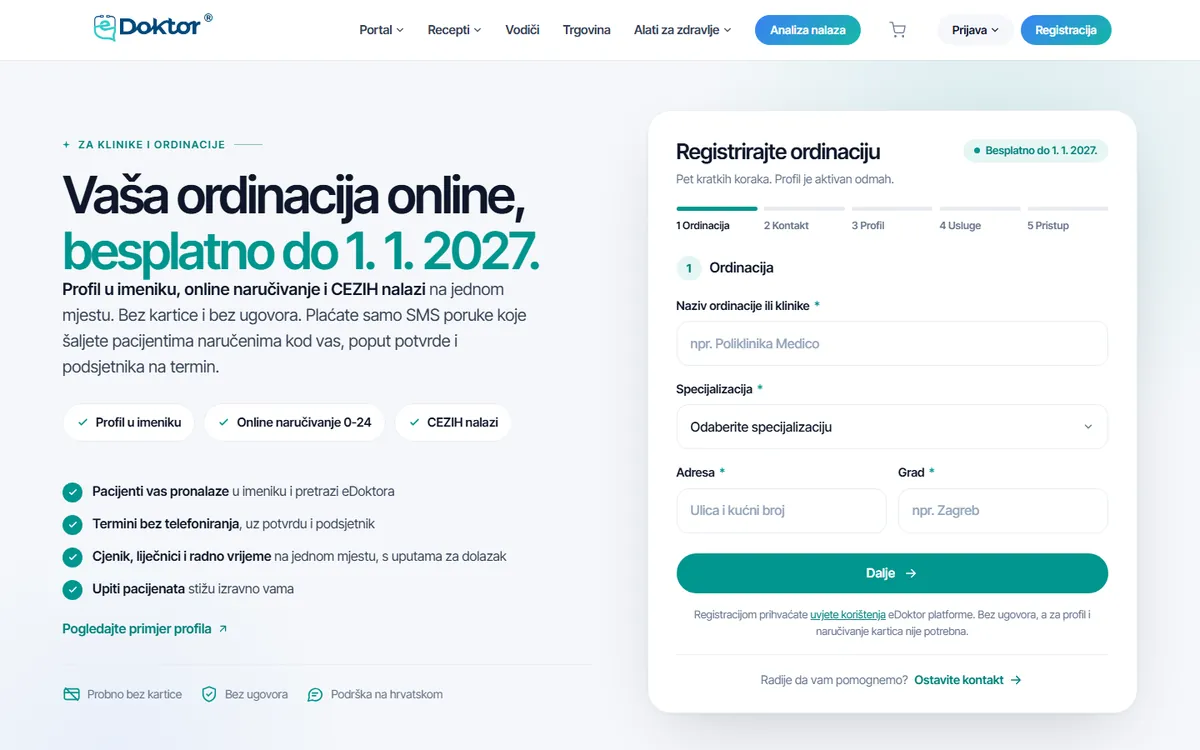 Registracija klinike na eDoktoru u pet koraka